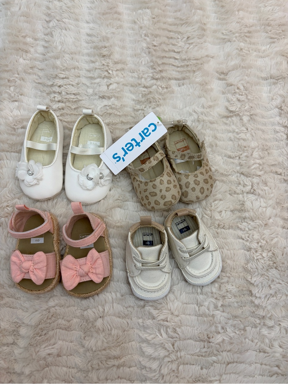 Carter's Baby Shoe Lot - Cream, Tan Leopard, Pink, White